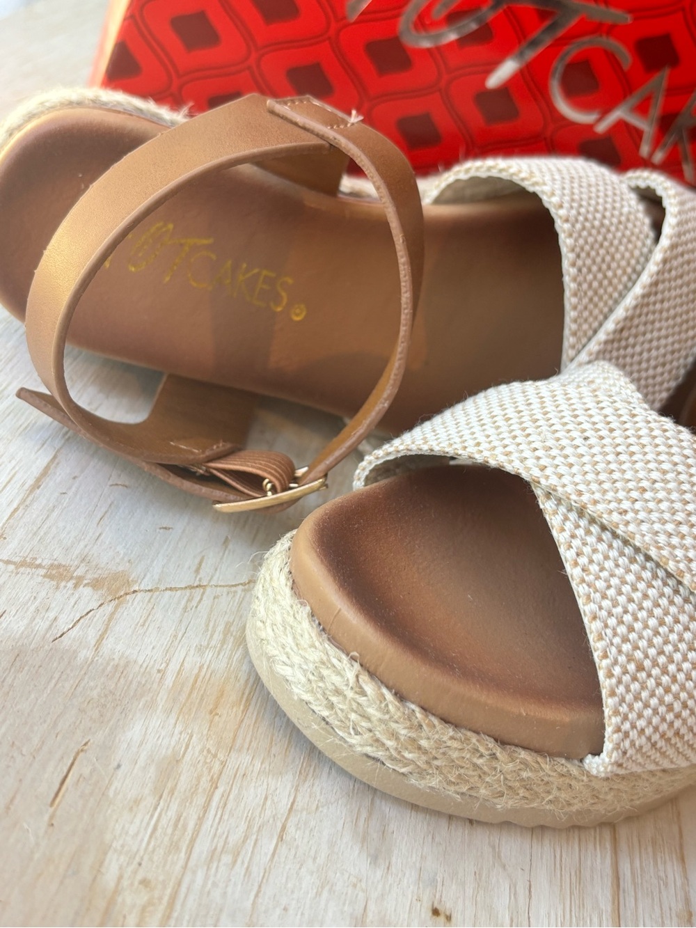 Hot Cakes Cream Woven Espadrille Sandals with Tan Ankle Strap